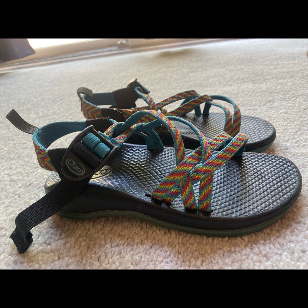 Lightly Worn Rainbow Patterned Chaco’s - image 3